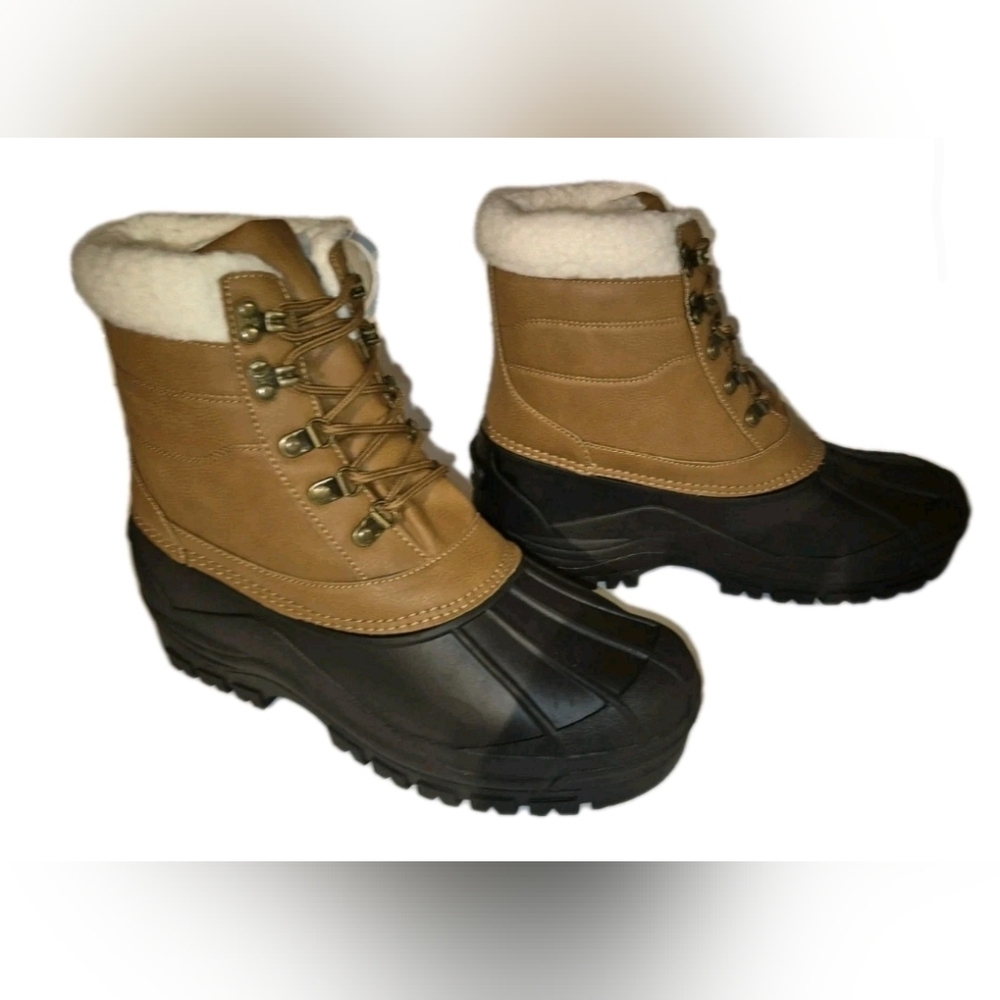 🔥New London Fog 10 Mens Farrell Tan Lace-Up Snow Boot Water-Resistant Insulated